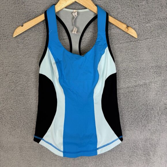 Lululemon Tank Top Womens 4 Blue Black Cardio Kick Racerback Activewear - Picture 1 of 8